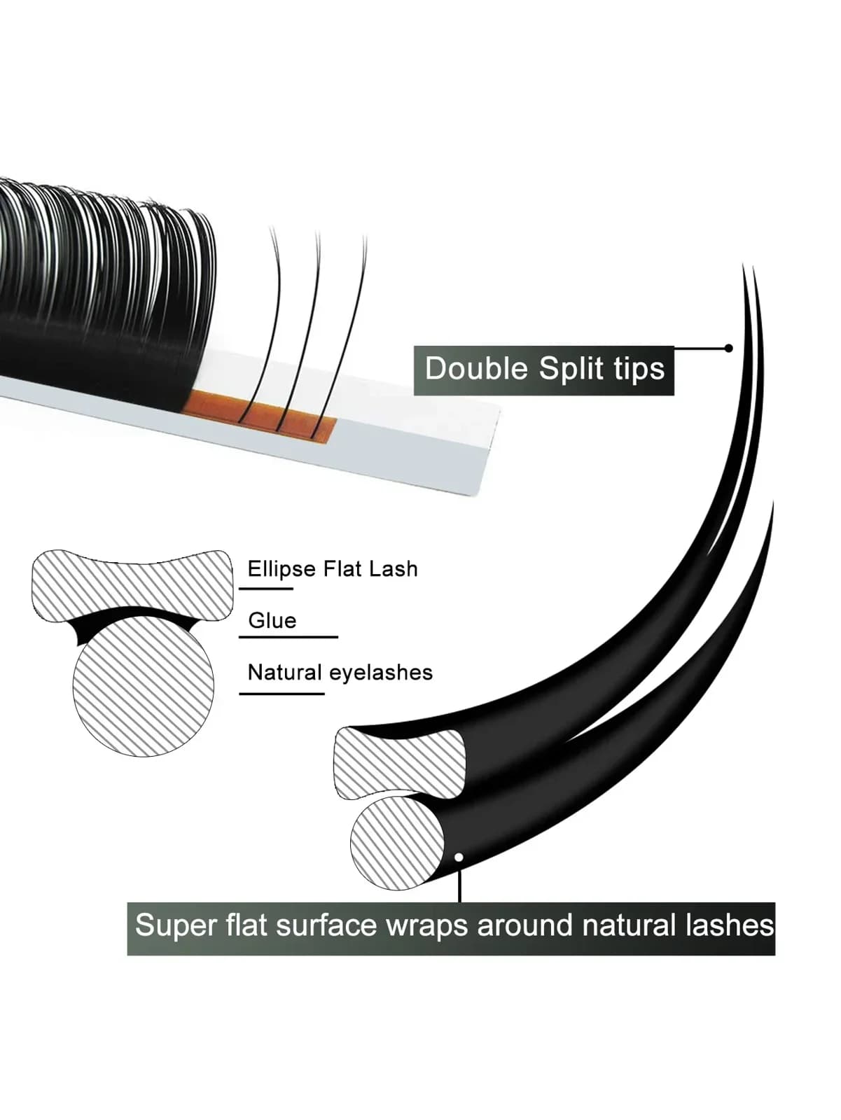 Klassiske Ellipse Flade Matte Naturlige Øjenvippe Extensions