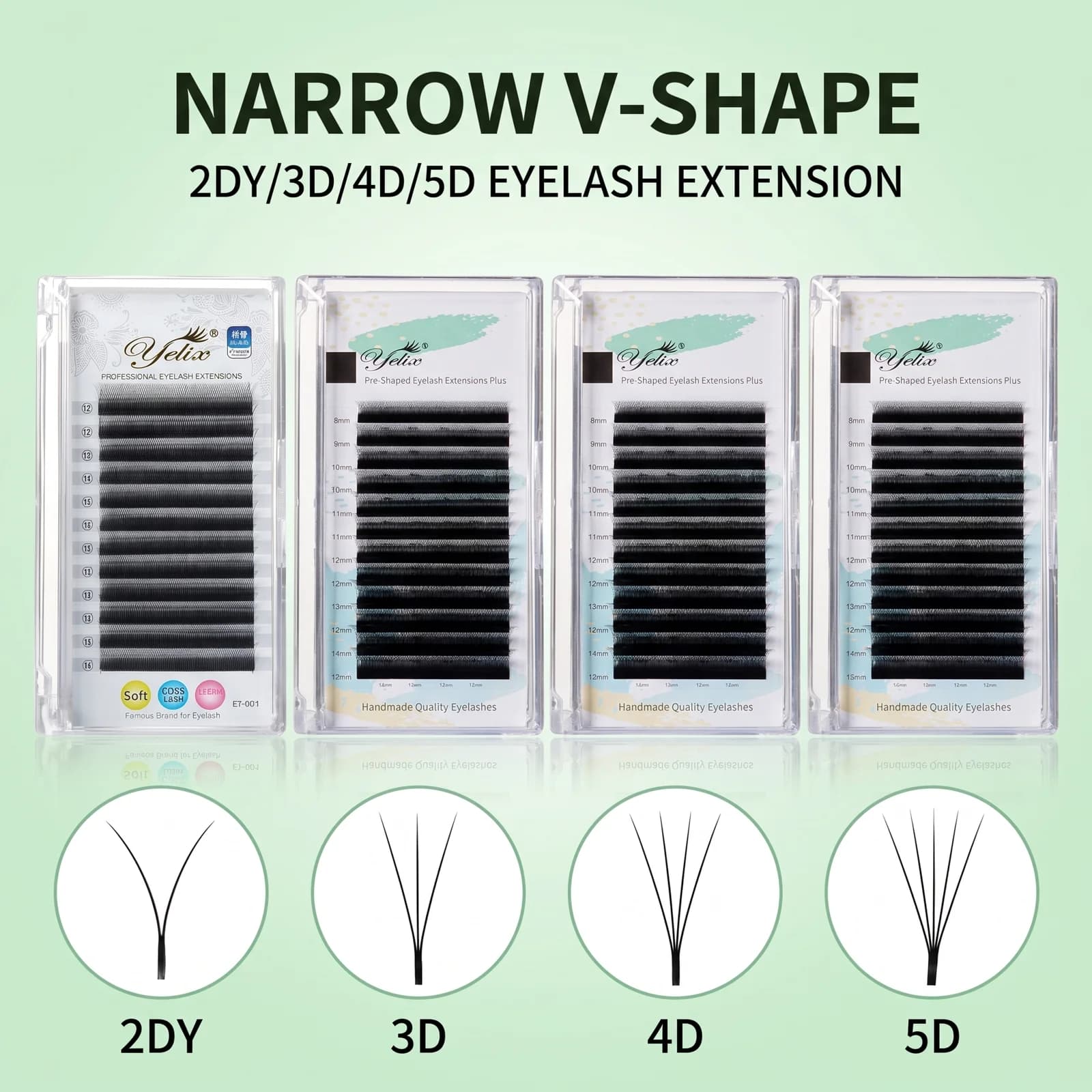 Smalle W-formede færdige volumen-vippeextensions, 2D-5D