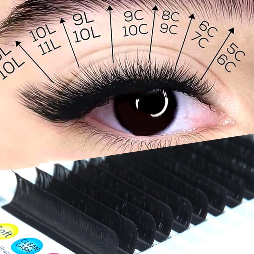 L-formede individuelle vippeextensions med blandet bue, 8-15 mm