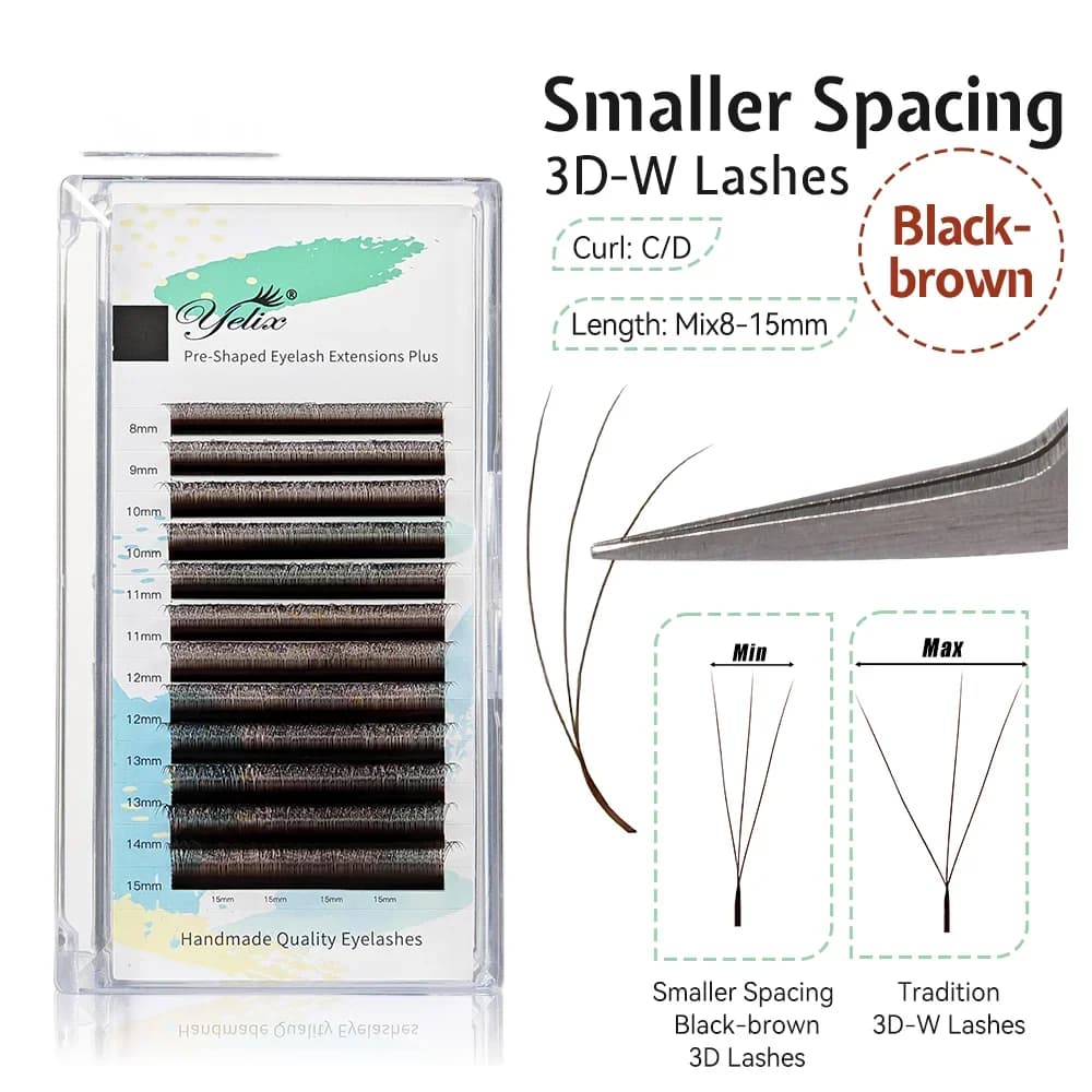 Sort-brune 3D W-form færdiglavet volumen vippeextensions