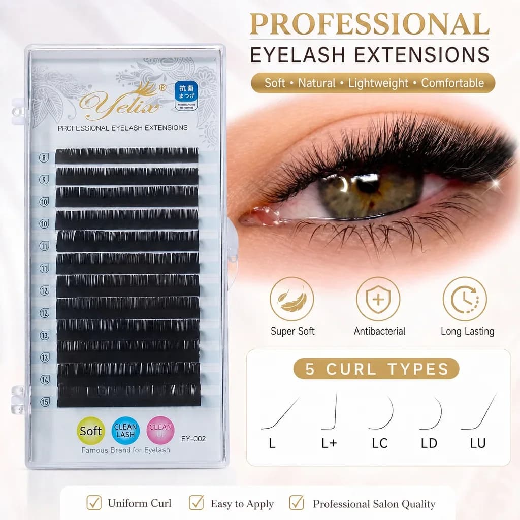 L-formede individuelle vippeextensions med blandet bue, 8-15 mm