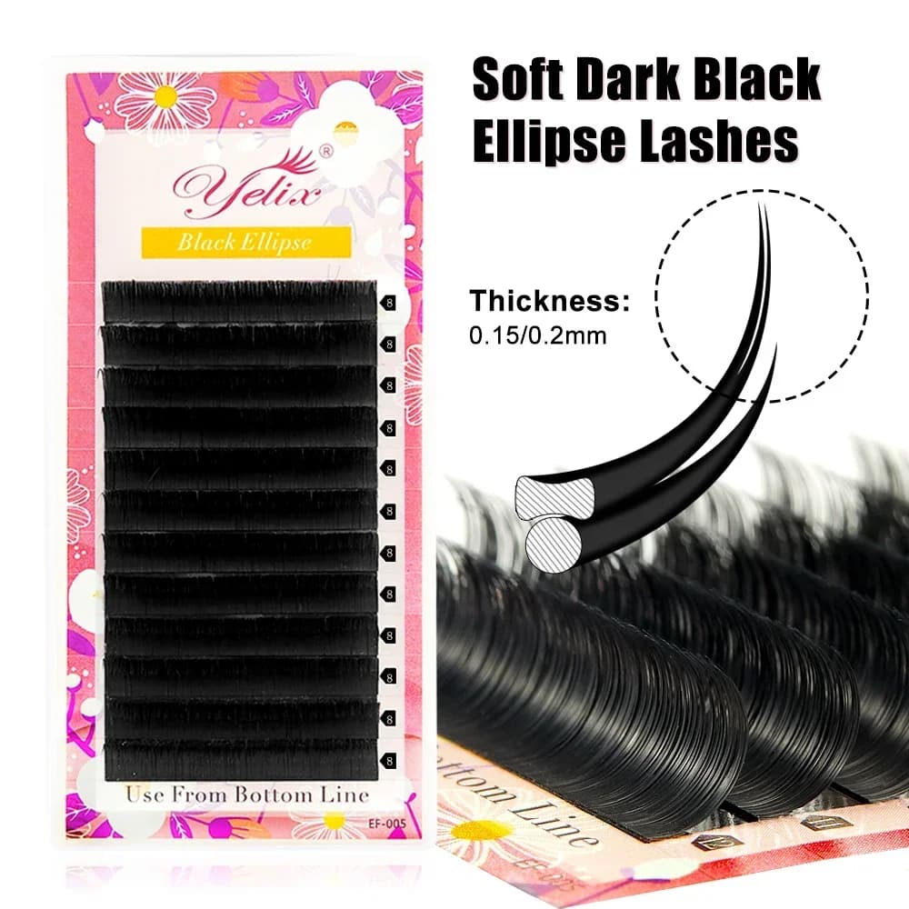 Ellipse flad split-spids vippeextensions 6-19mm 0,15-0,2mm