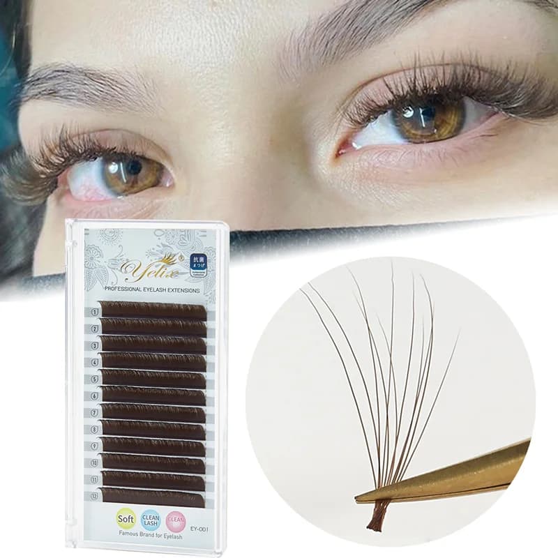 Mørkebrune Easy Fan Øjenvippeforlængelser C/D Curl 8-15mm